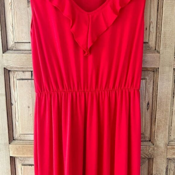 Esmara Women's Medium‎ Red Maxi V-Neck Sleeveless Dress Flowy Slits Viscose Long - Picture 6 of 11